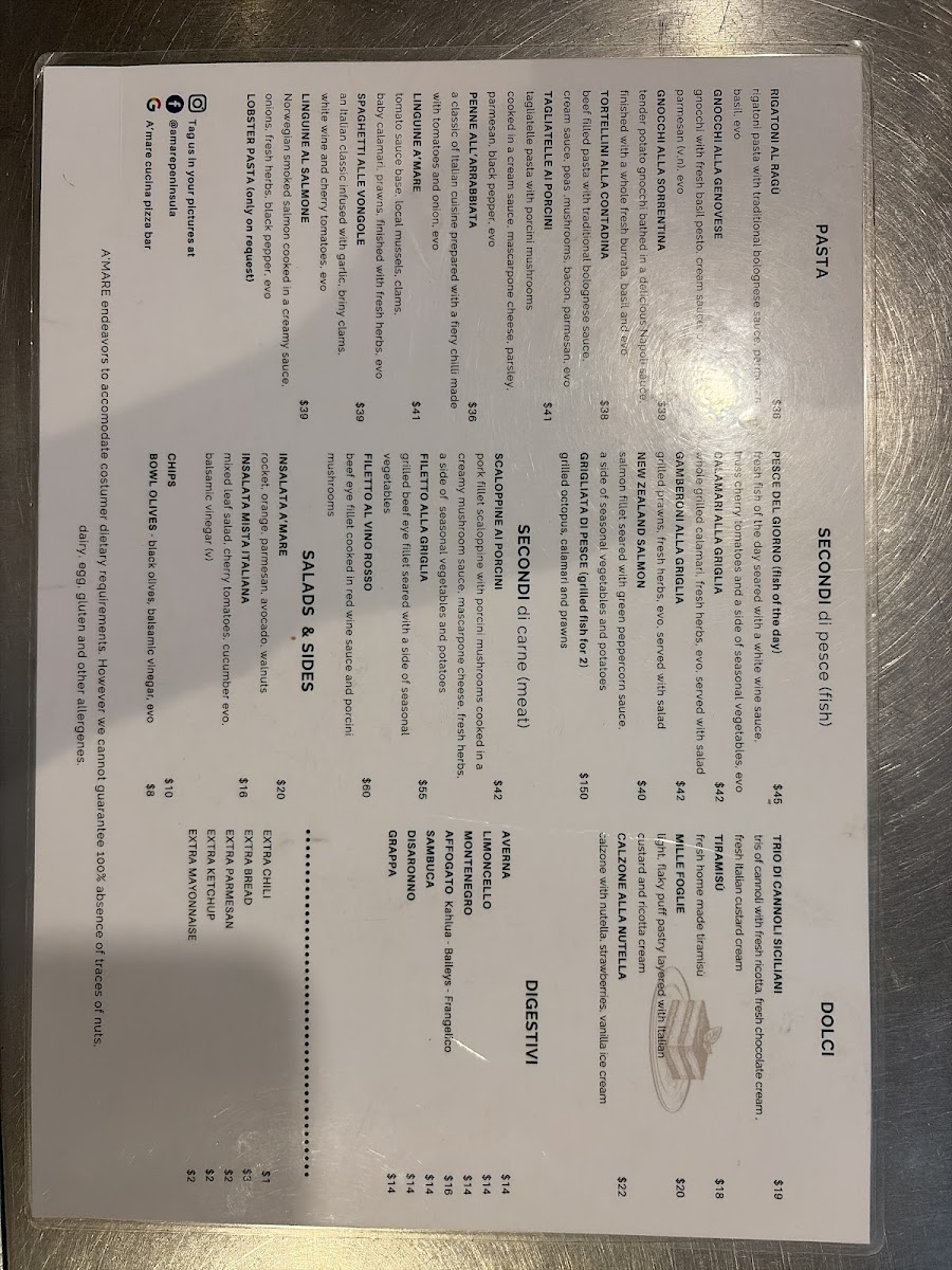 Amare Cucina Pizza Bar Photo Menu 1