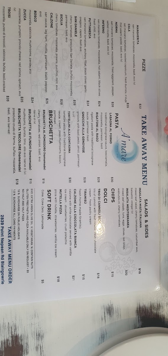 Amare Cucina Pizza Bar Photo Menu 5