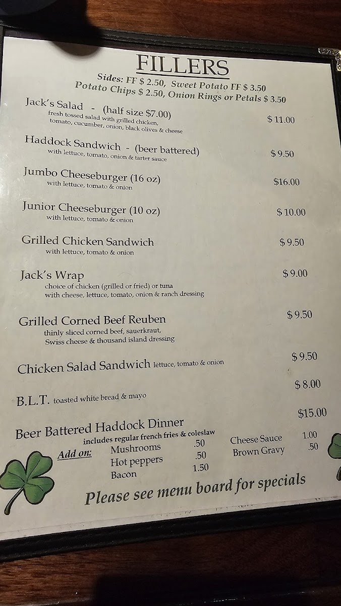 Jack's Pub Photo Menu 1
