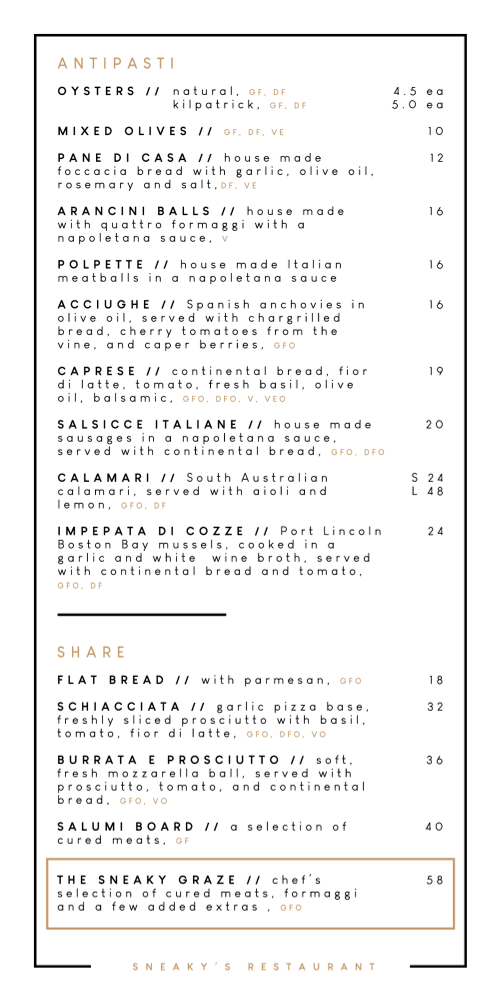 Sneaky's Restaurant Photo Menu 1