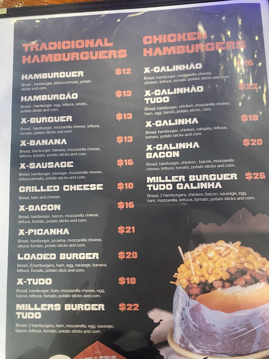 Miller’s Burgers Photo Menu 1