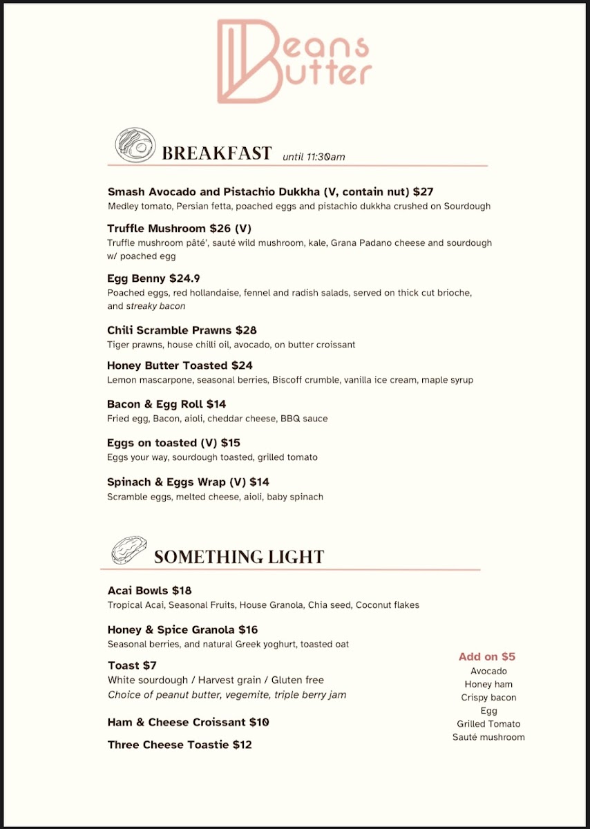 Beans & Butter Cafe Photo Menu 2