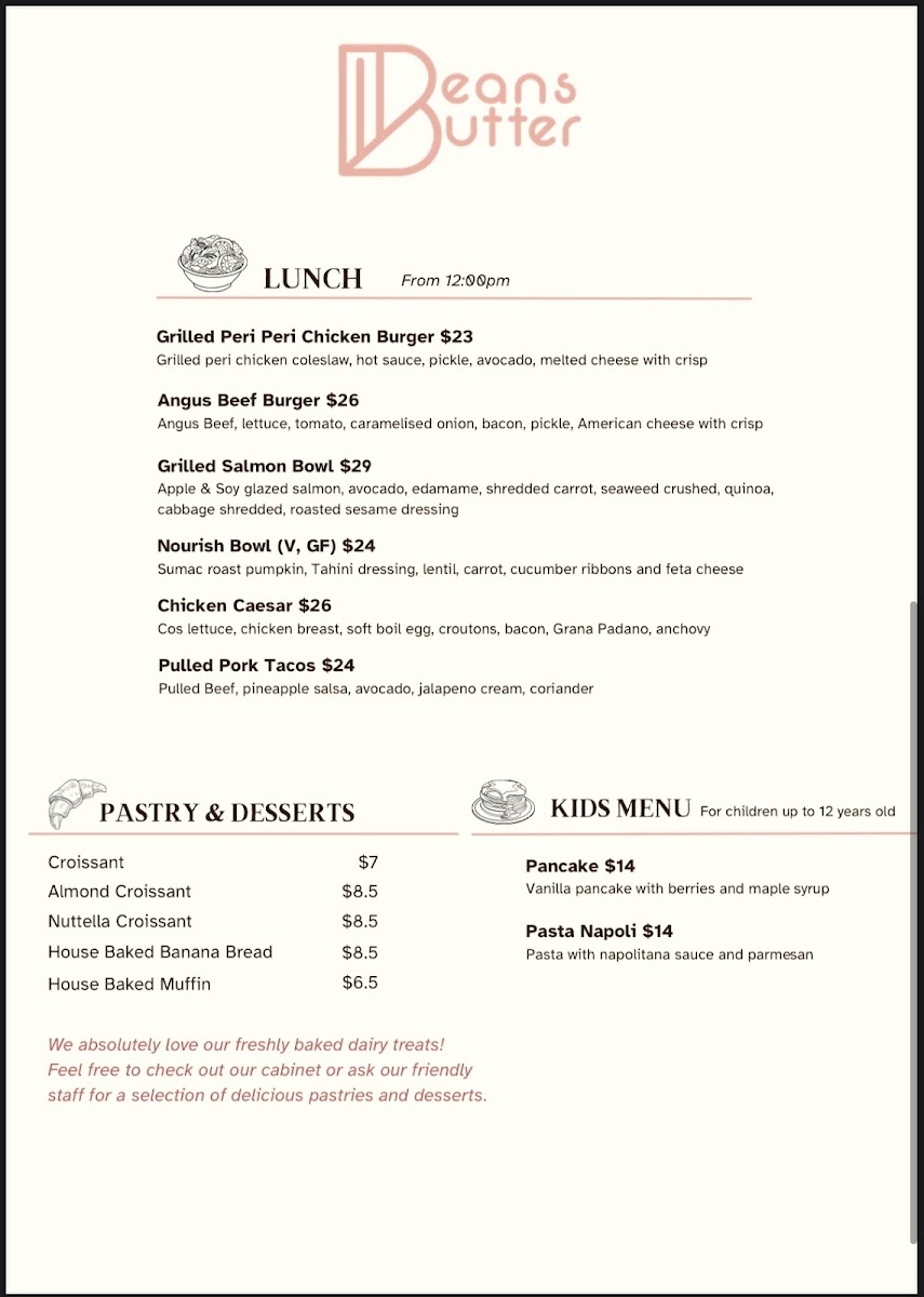 Beans & Butter Cafe Photo Menu 3