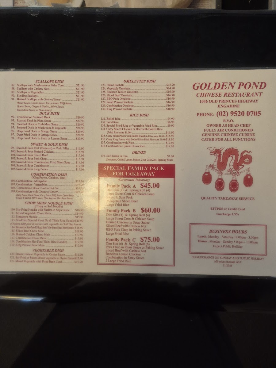 Golden Pond Chinese Restaurant Photo Menu 1