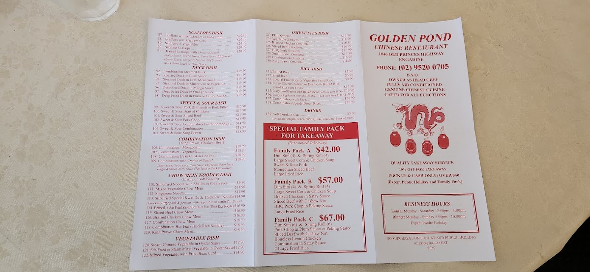 Golden Pond Chinese Restaurant Photo Menu 3