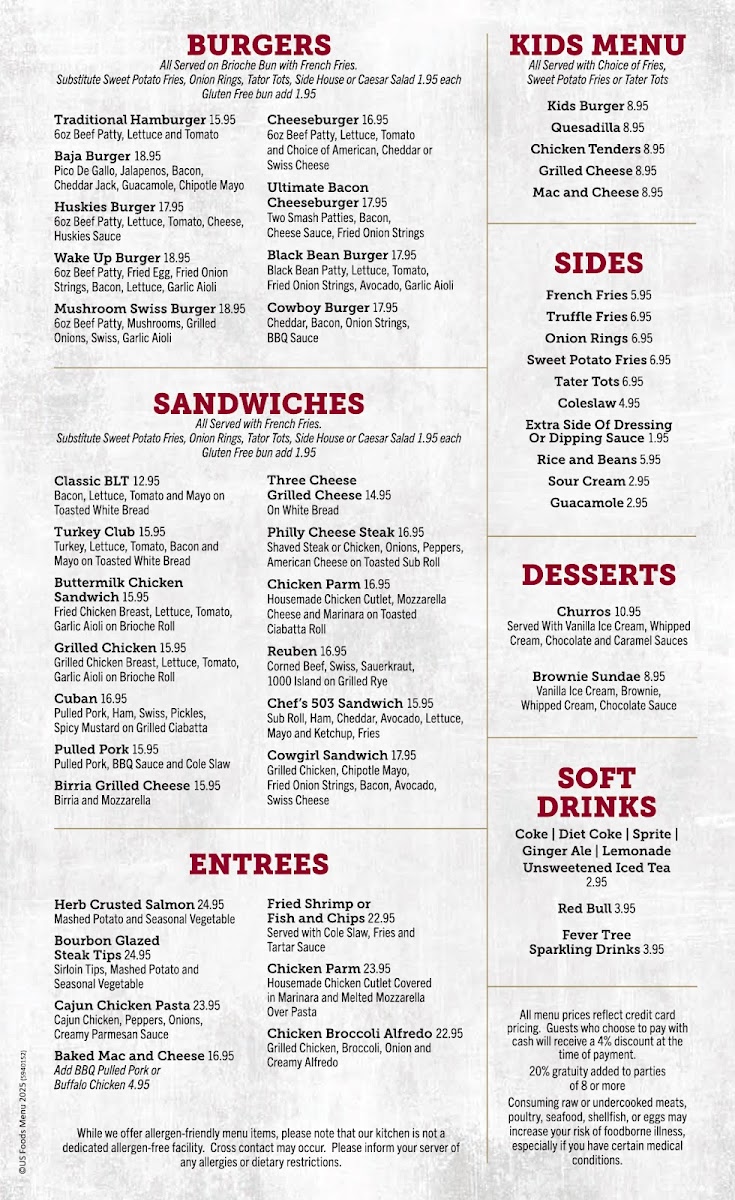 Huskies Restaurant and Bar Downtown Storrs Photo Menu 1