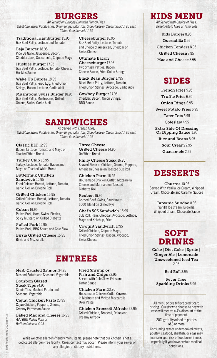Huskies Restaurant and Bar Downtown Storrs Photo Menu 2