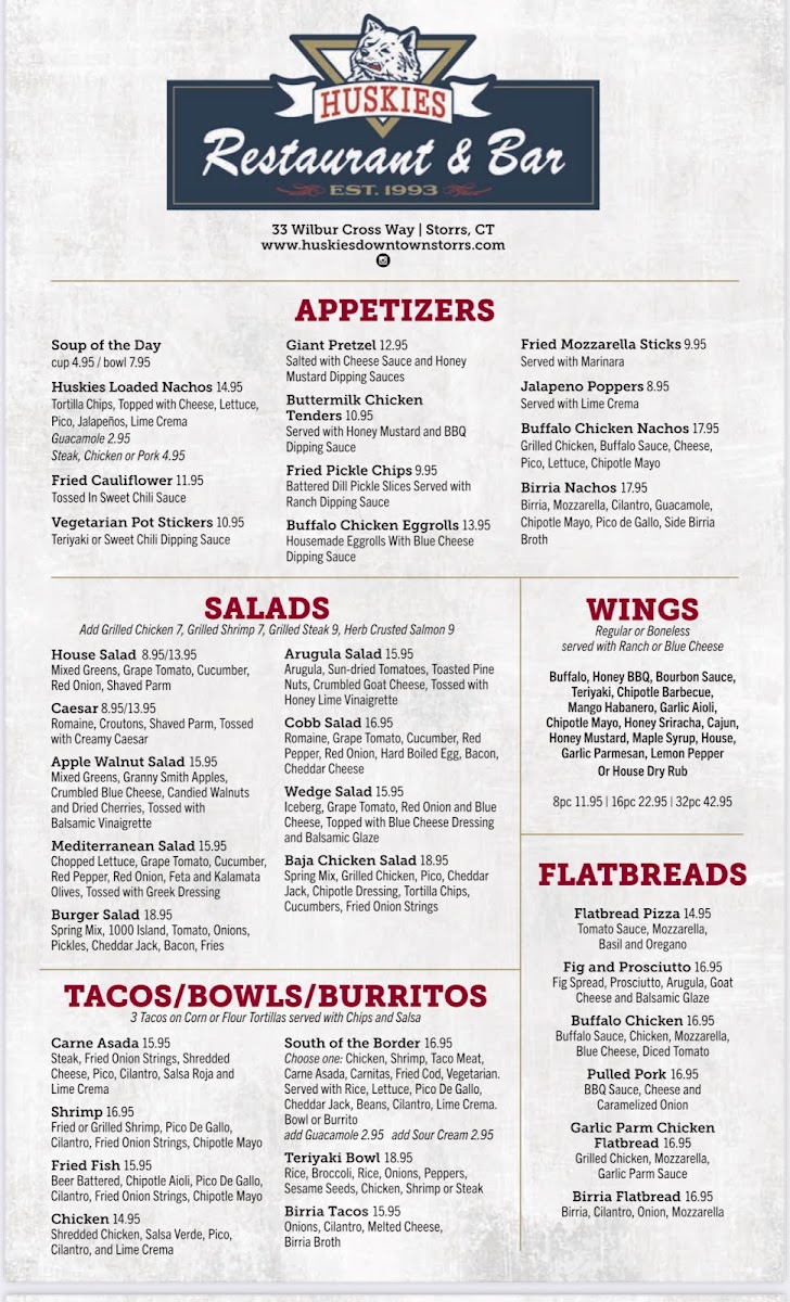 Huskies Restaurant and Bar Downtown Storrs Photo Menu 4
