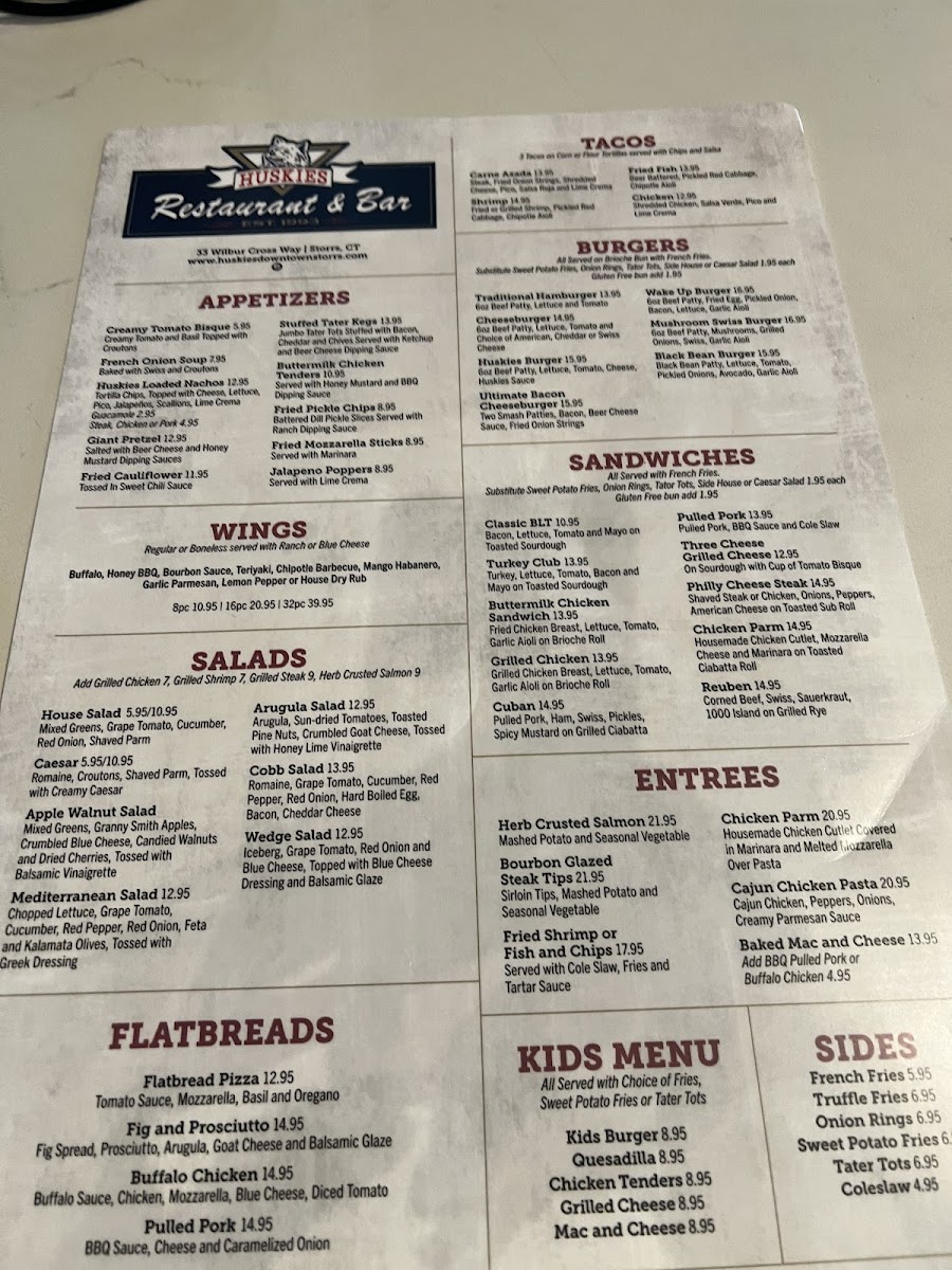 Huskies Restaurant and Bar Downtown Storrs Photo Menu 5