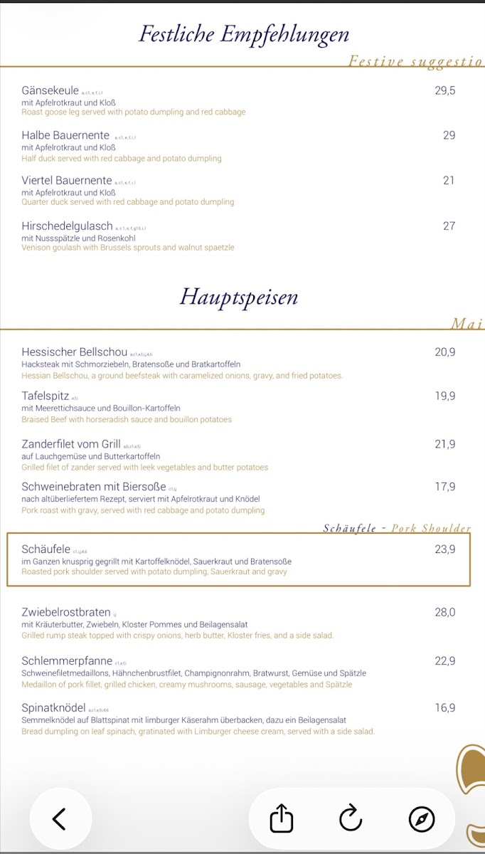 Ratskeller Wiesbaden Photo Menu 1