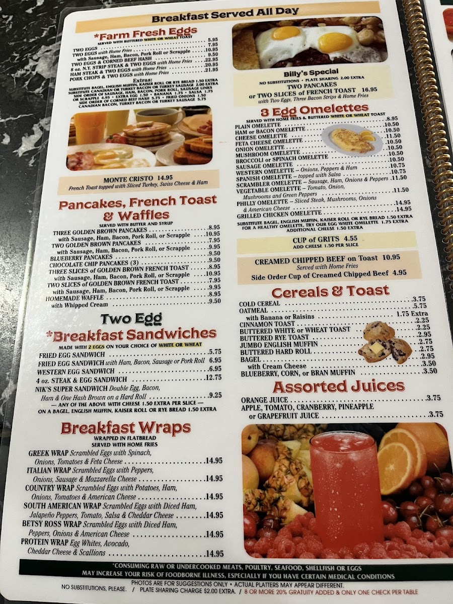 Billy's Pocono Diner Photo Menu 2