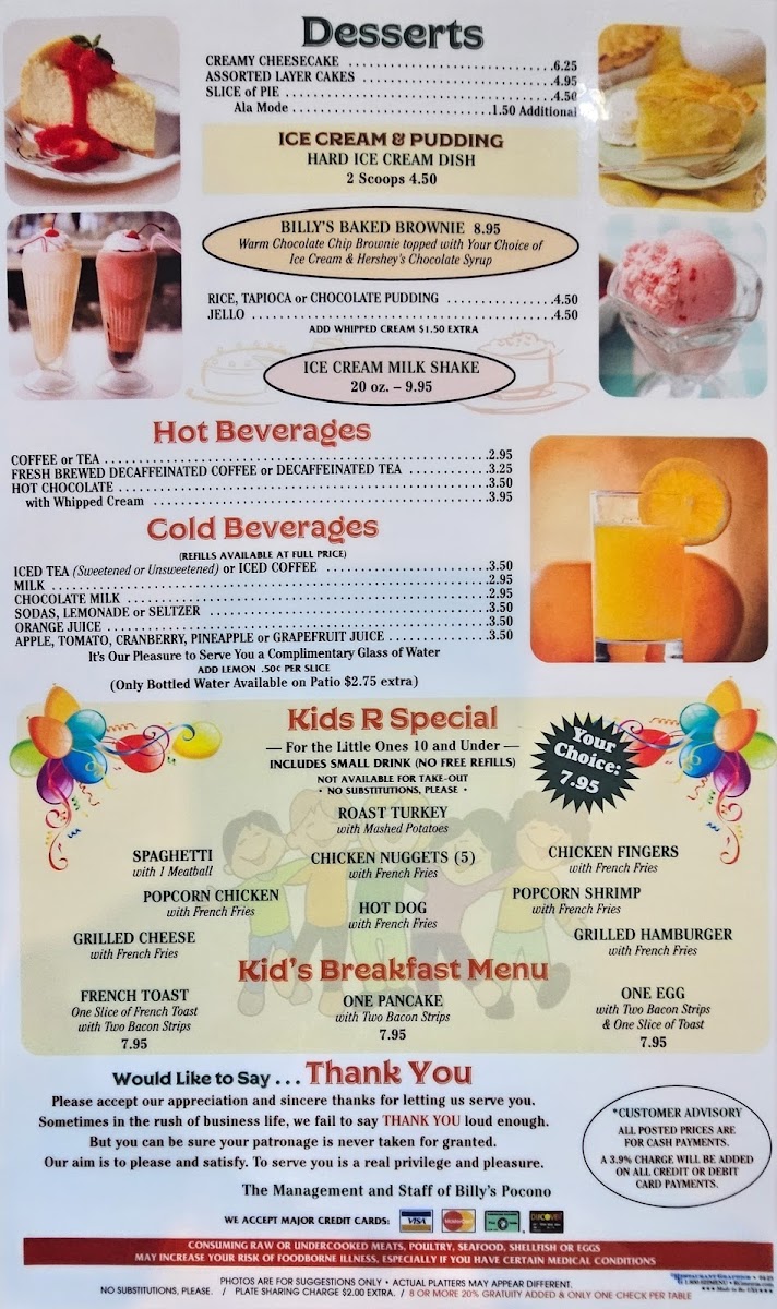 Billy's Pocono Diner Photo Menu 5
