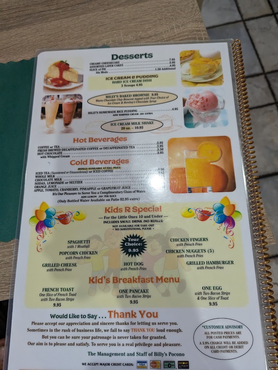 Billy's Pocono Diner Photo Menu 7