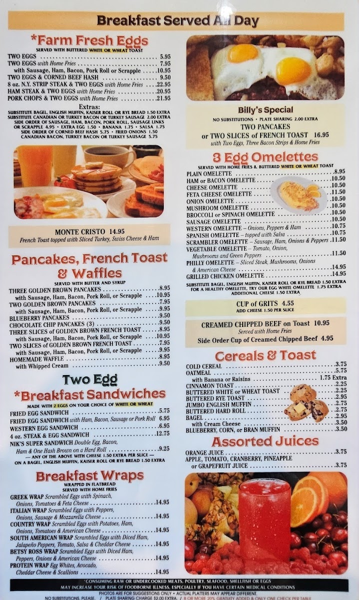Billy's Pocono Diner Photo Menu 8