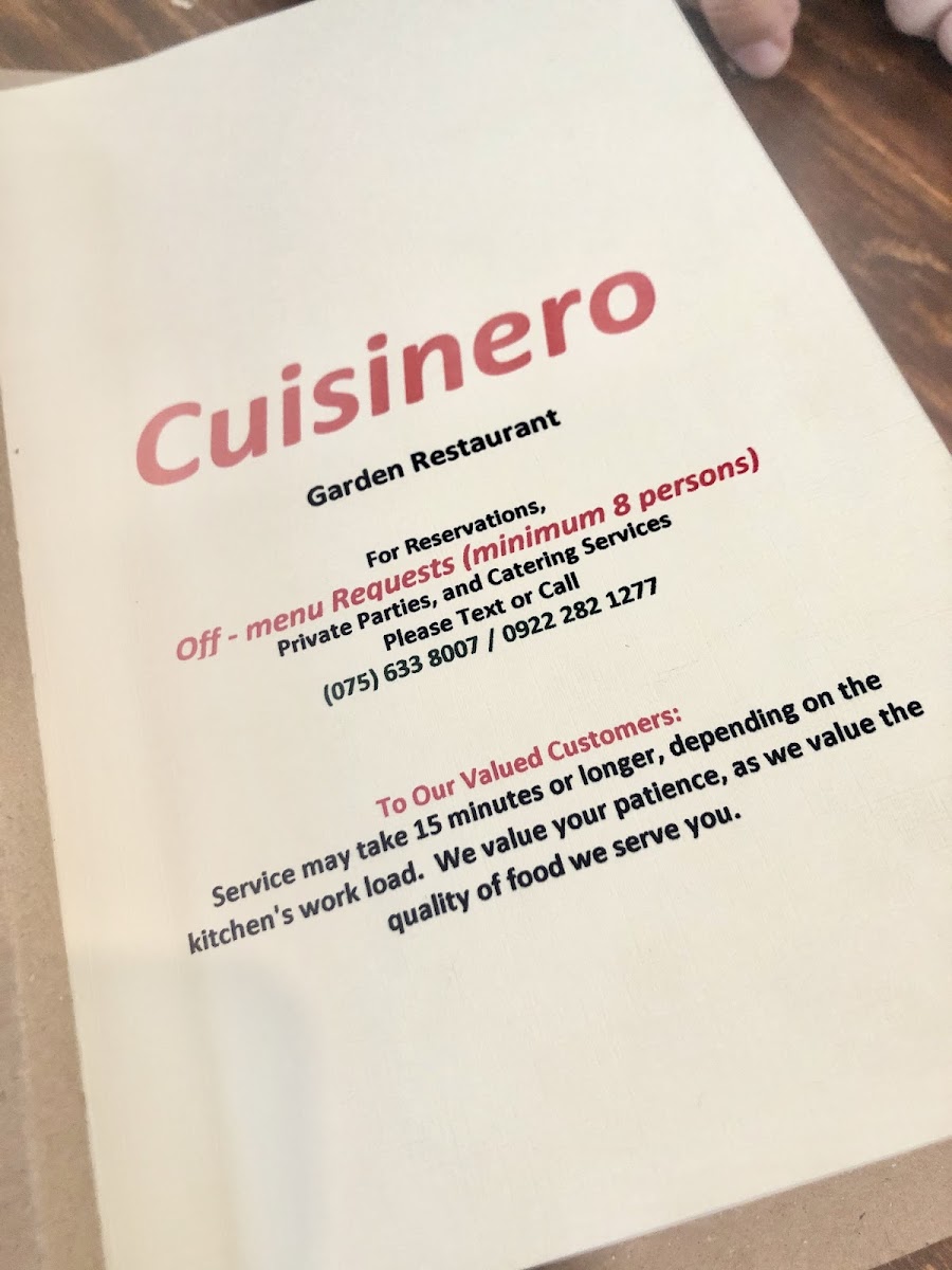 Cuisinero Garden Restaurant Photo Menu 7