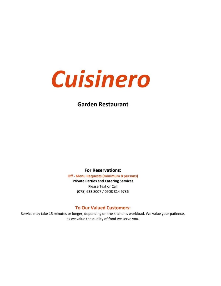 Cuisinero Garden Restaurant Photo Menu 8