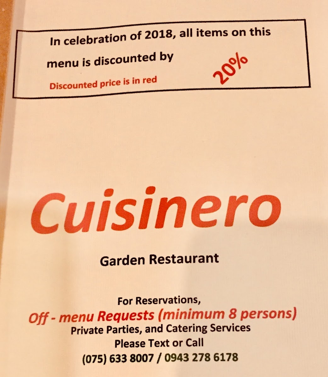 Cuisinero Garden Restaurant Photo Menu 9