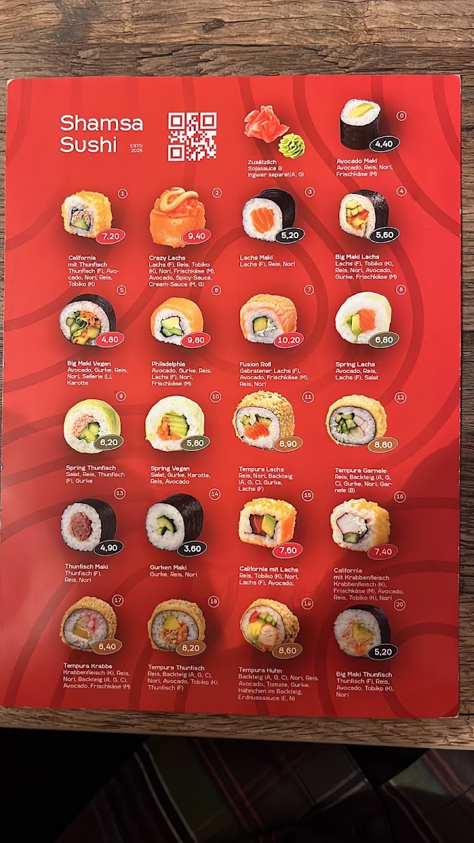 Shamsa Sushi Photo Menu 2