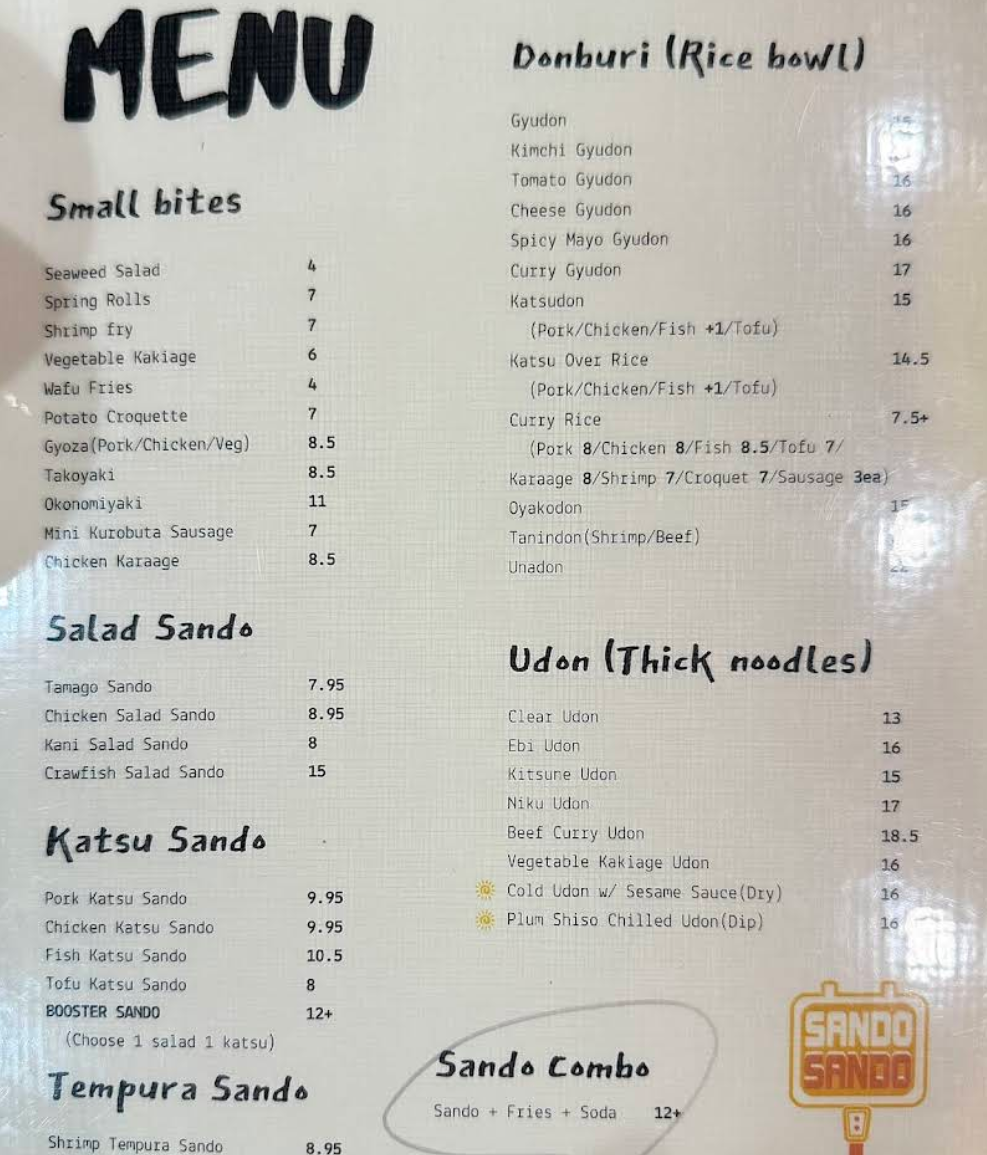 Sando Cafe Photo Menu 1