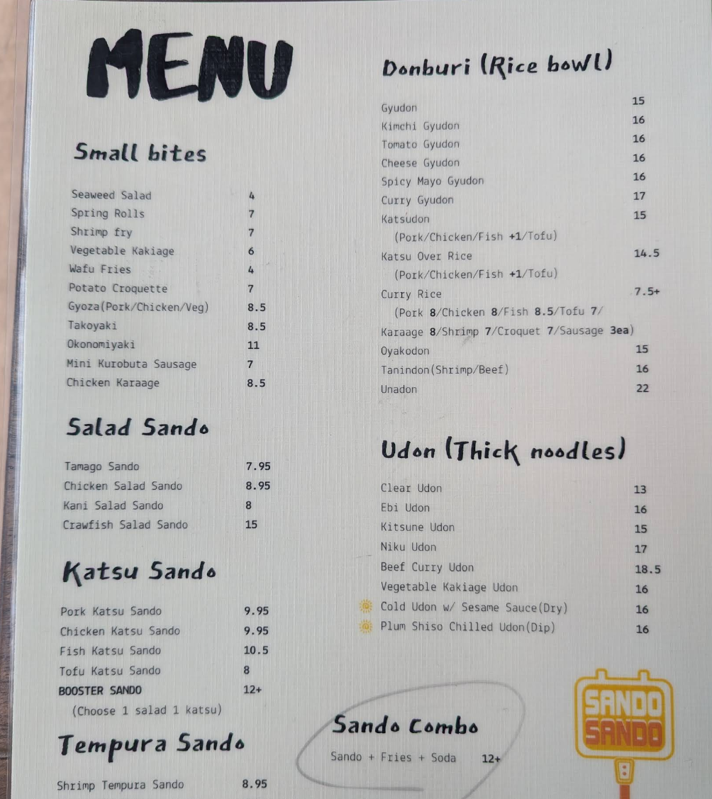 Sando Cafe Photo Menu 2