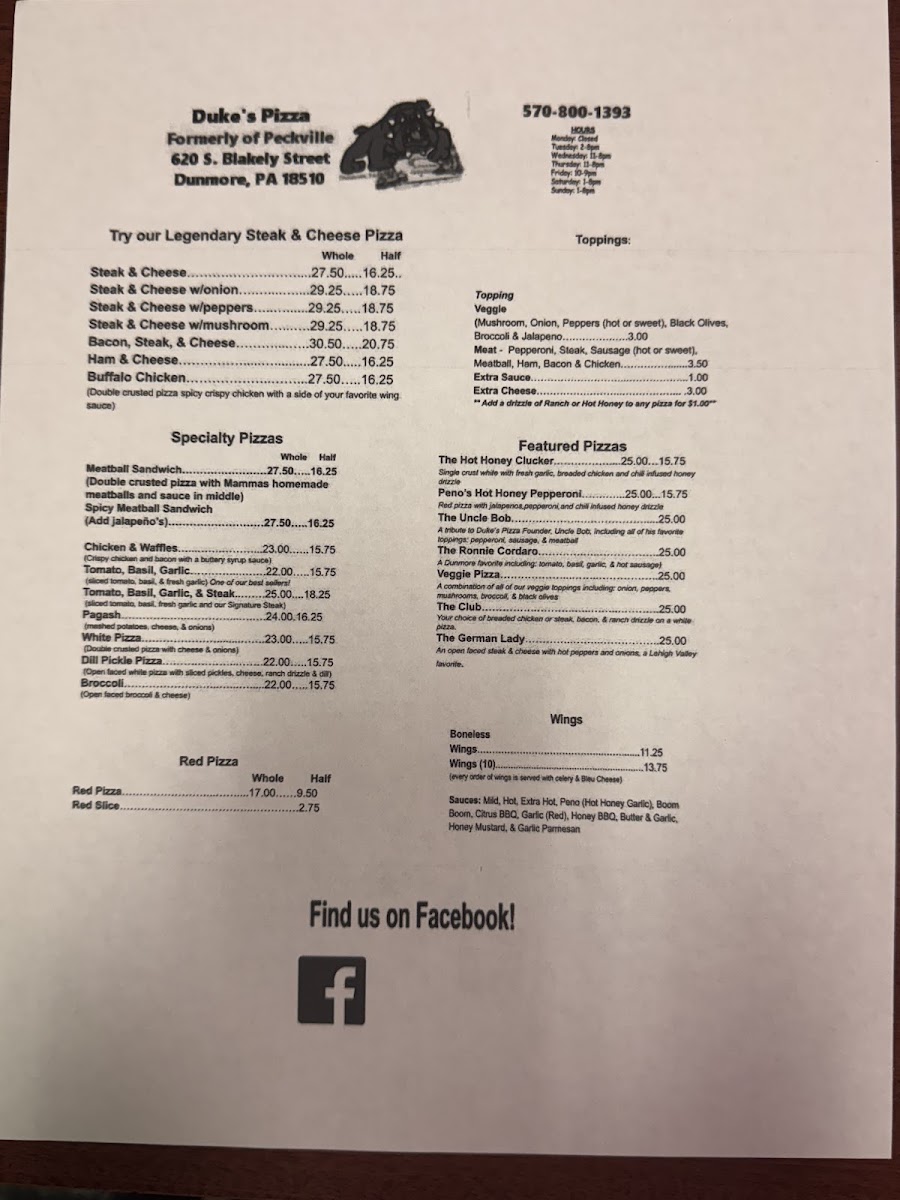 Duke's Pizza Photo Menu 1