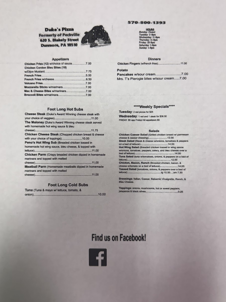 Duke's Pizza Photo Menu 2