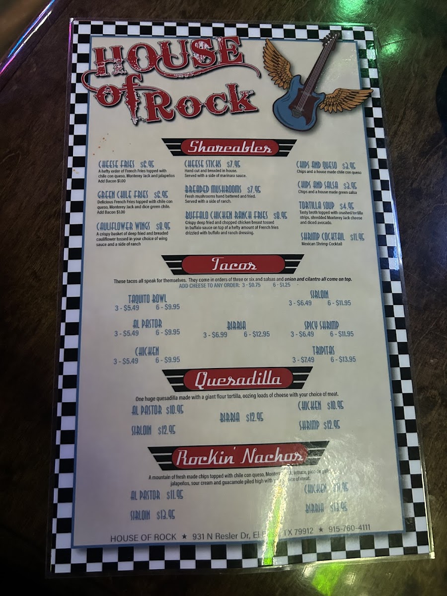 House of Rock Photo Menu 3