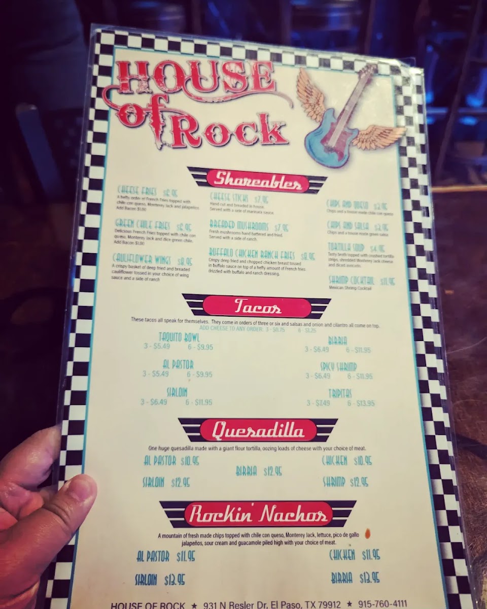 House of Rock Photo Menu 6