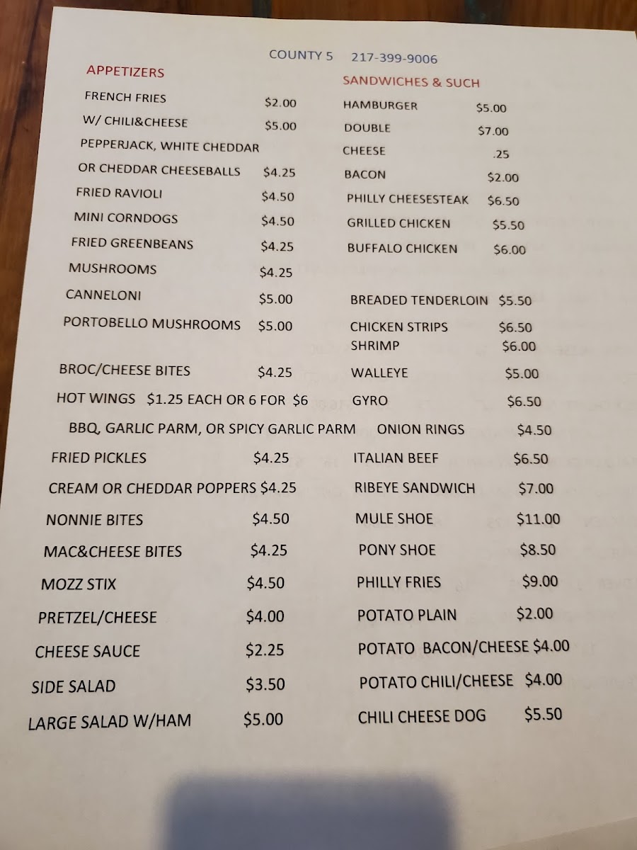 County 5 Bar & Grill Photo Menu 1
