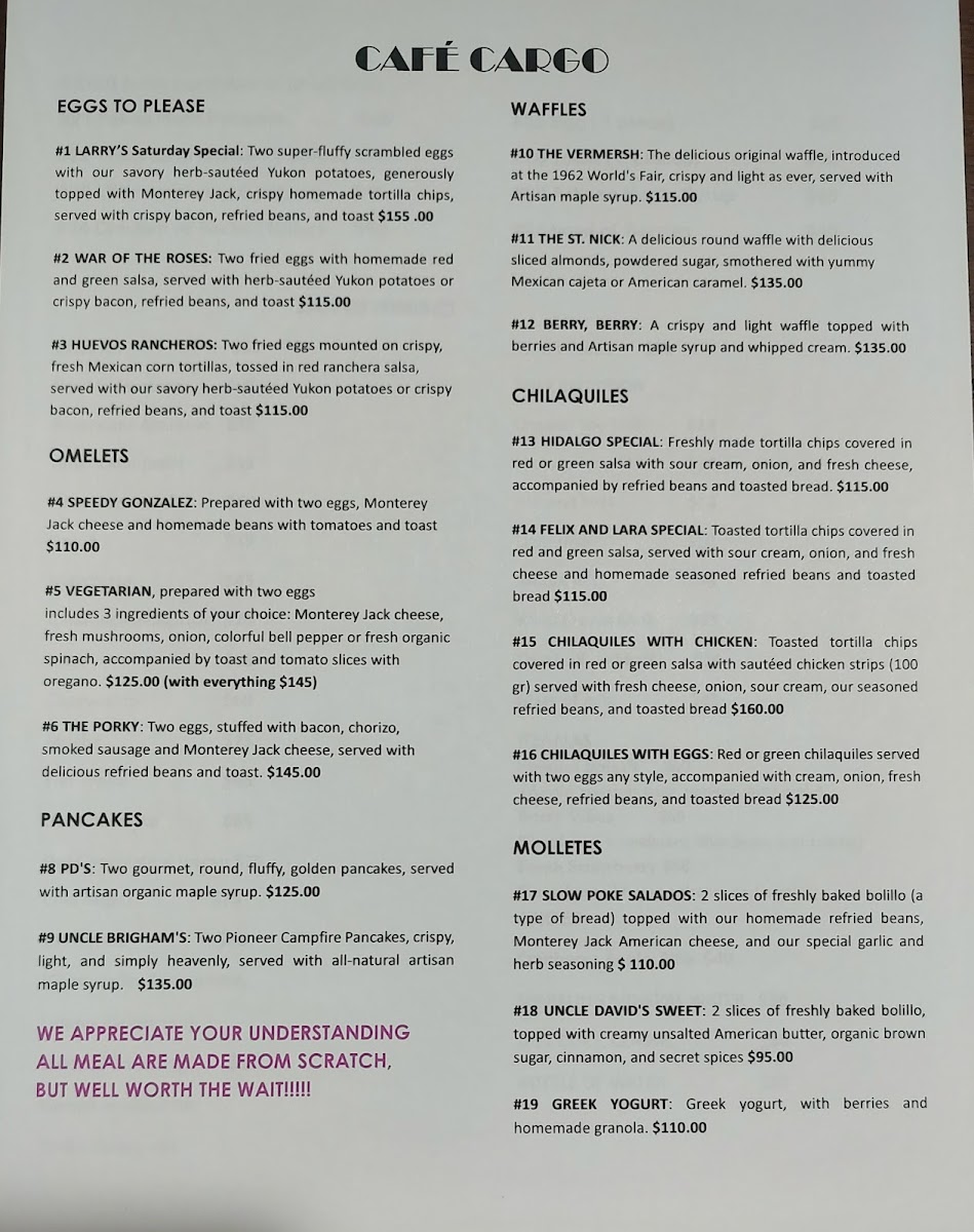 Cafe Cargo Photo Menu 2