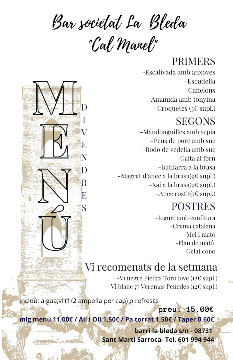 Bar/Restaurant Centre La Bleda Cal Manel Photo Menu 2