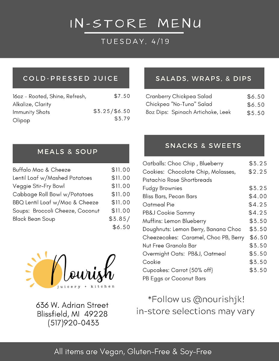 Nourish Juicery & Kitchen Photo Menu 3