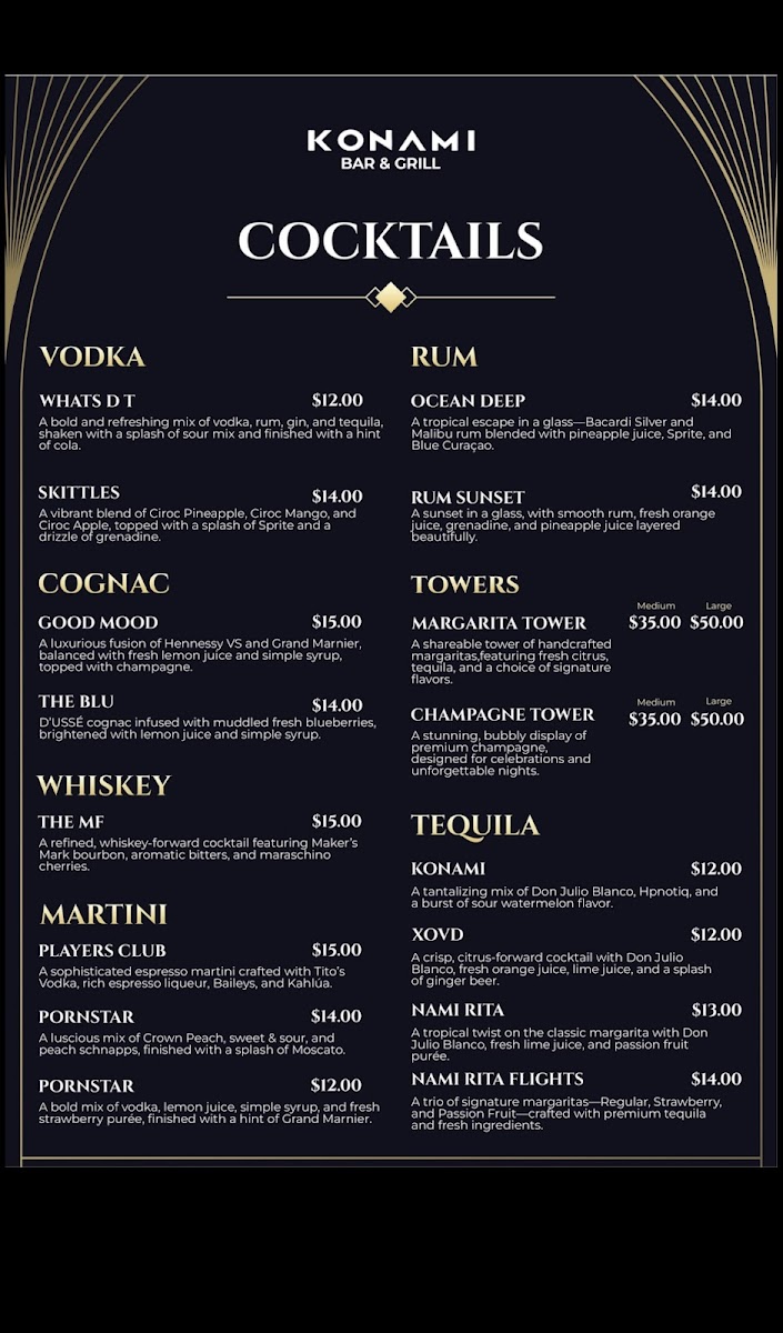 Konami Bar & Grill Photo Menu 1