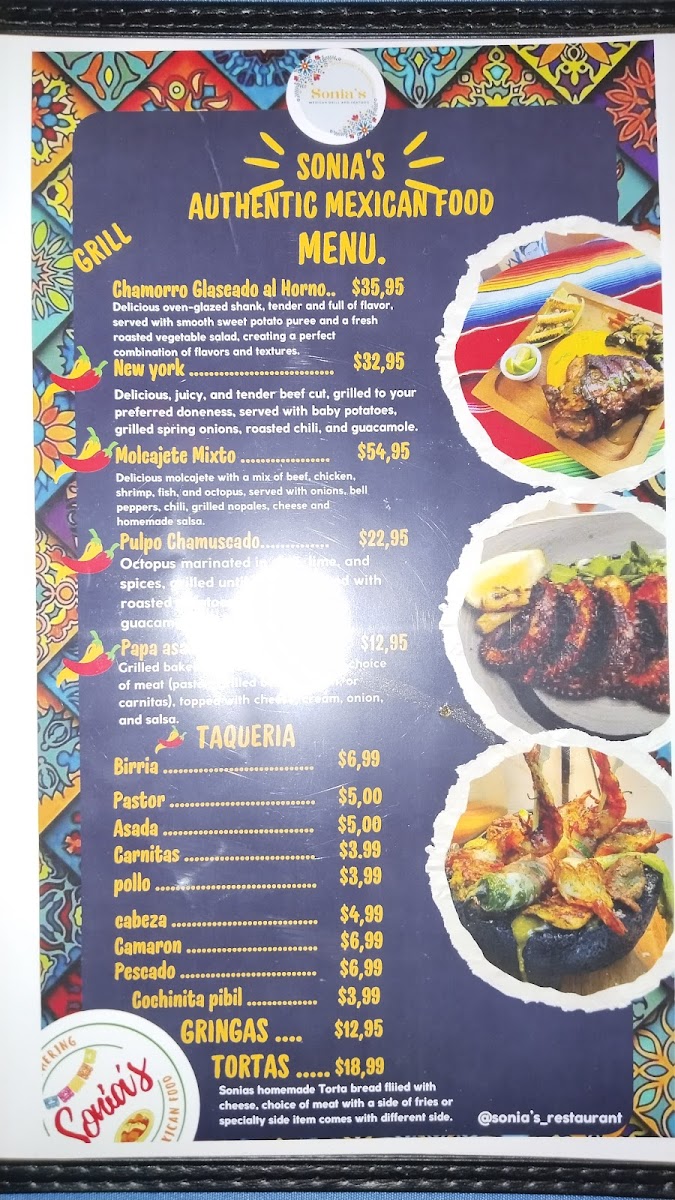 Sonia’s Restaurant & Banquet Hall Photo Menu 1