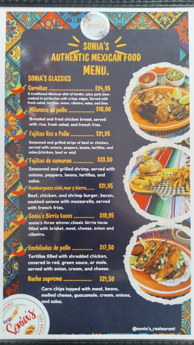 Sonia’s Restaurant & Banquet Hall Photo Menu 2
