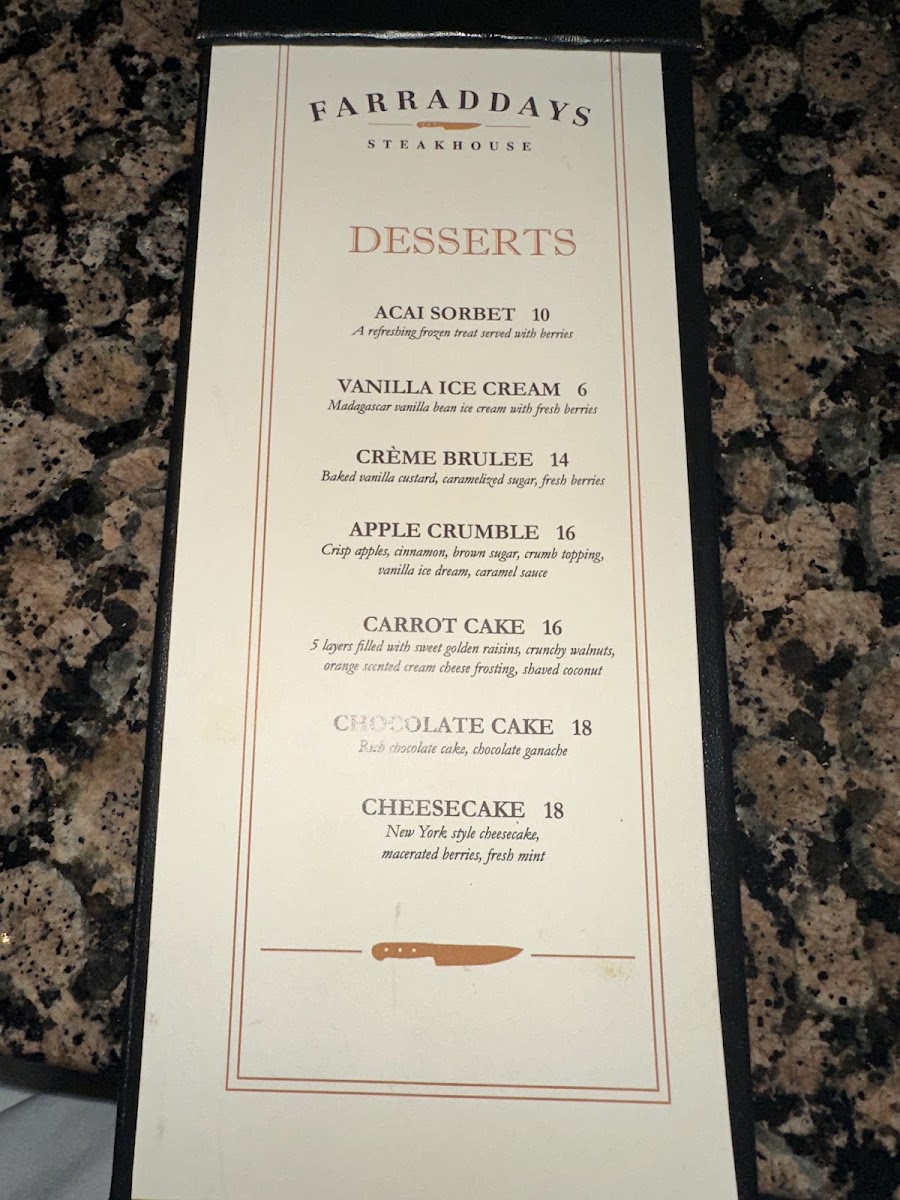 Farraddays Steakhouse Photo Menu 1