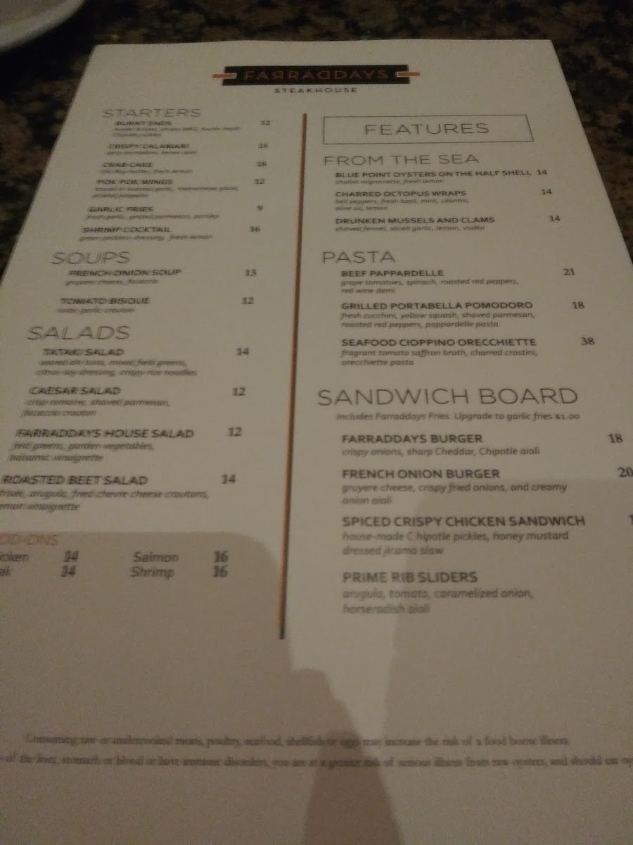 Farraddays Steakhouse Photo Menu 2