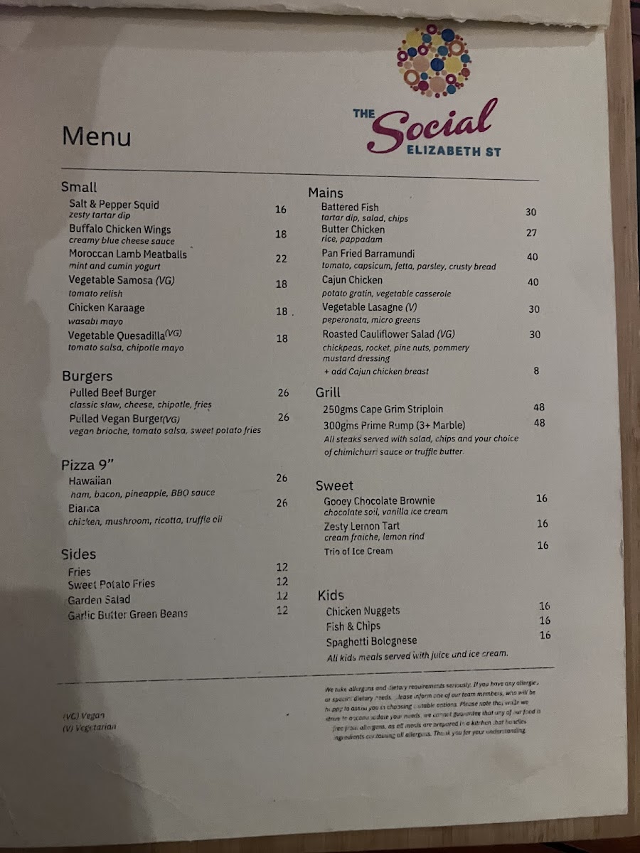 The Social Restaurant & Bar Photo Menu 1