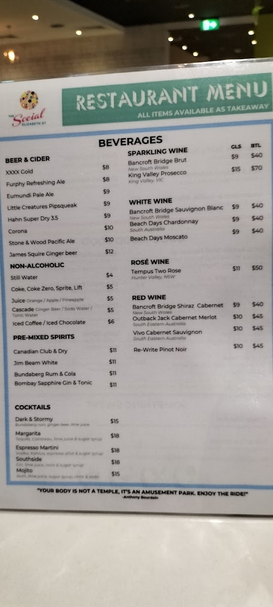 The Social Restaurant & Bar Photo Menu 5
