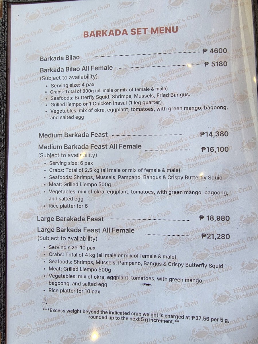 Highland's Crab Restaurant Photo Menu 6