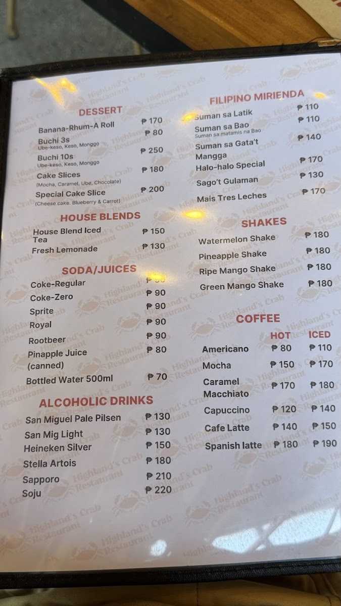 Highland's Crab Restaurant Photo Menu 7