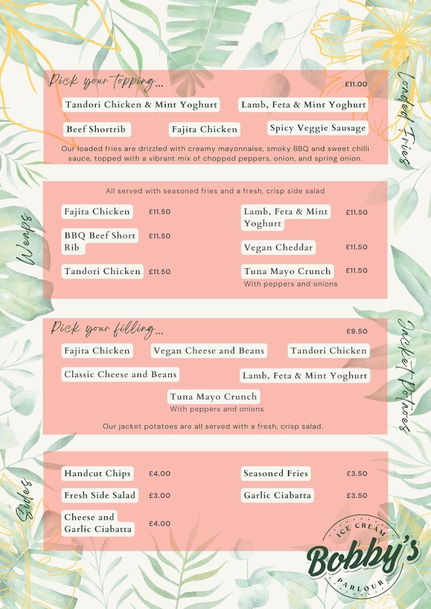 Bobby's Ice Cream Parlour Photo Menu 1