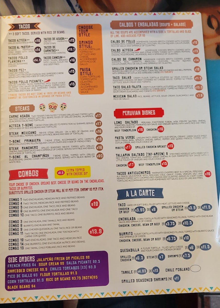 Azteca Mexican Restaurant Photo Menu 1