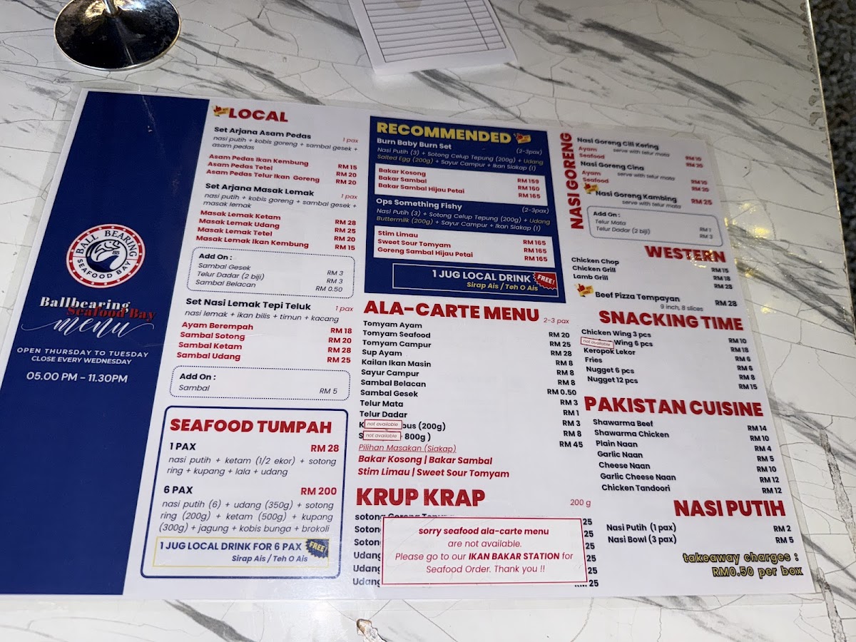 Ball Bearing Seafood Bay Photo Menu 3