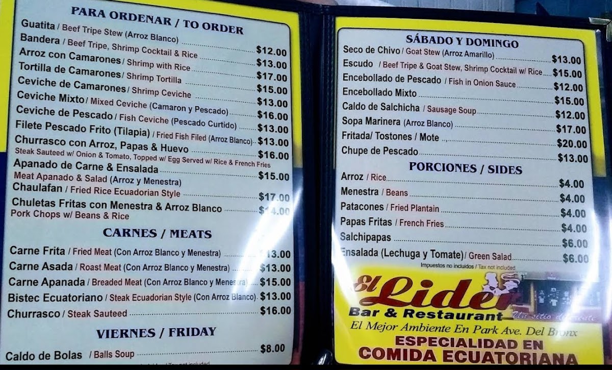 El Lider Photo Menu 1