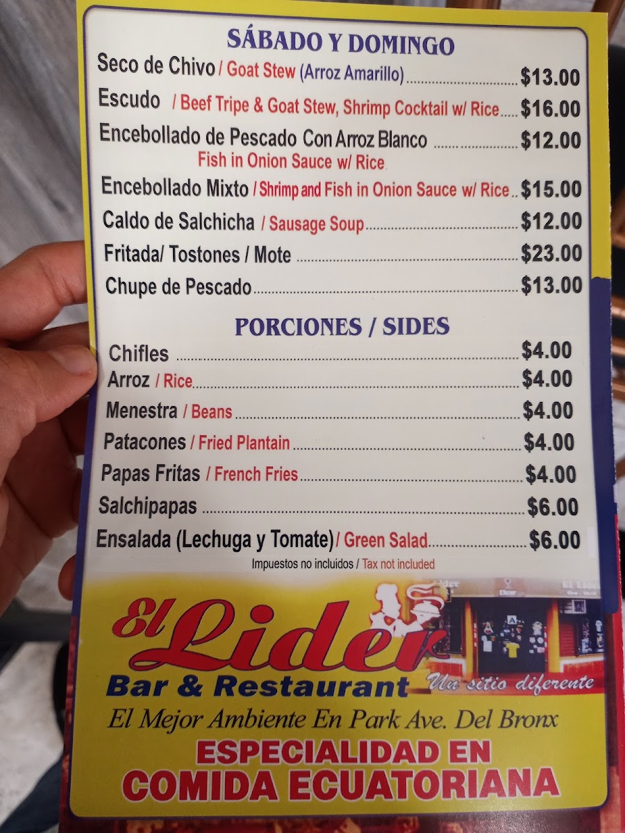 El Lider Photo Menu 3
