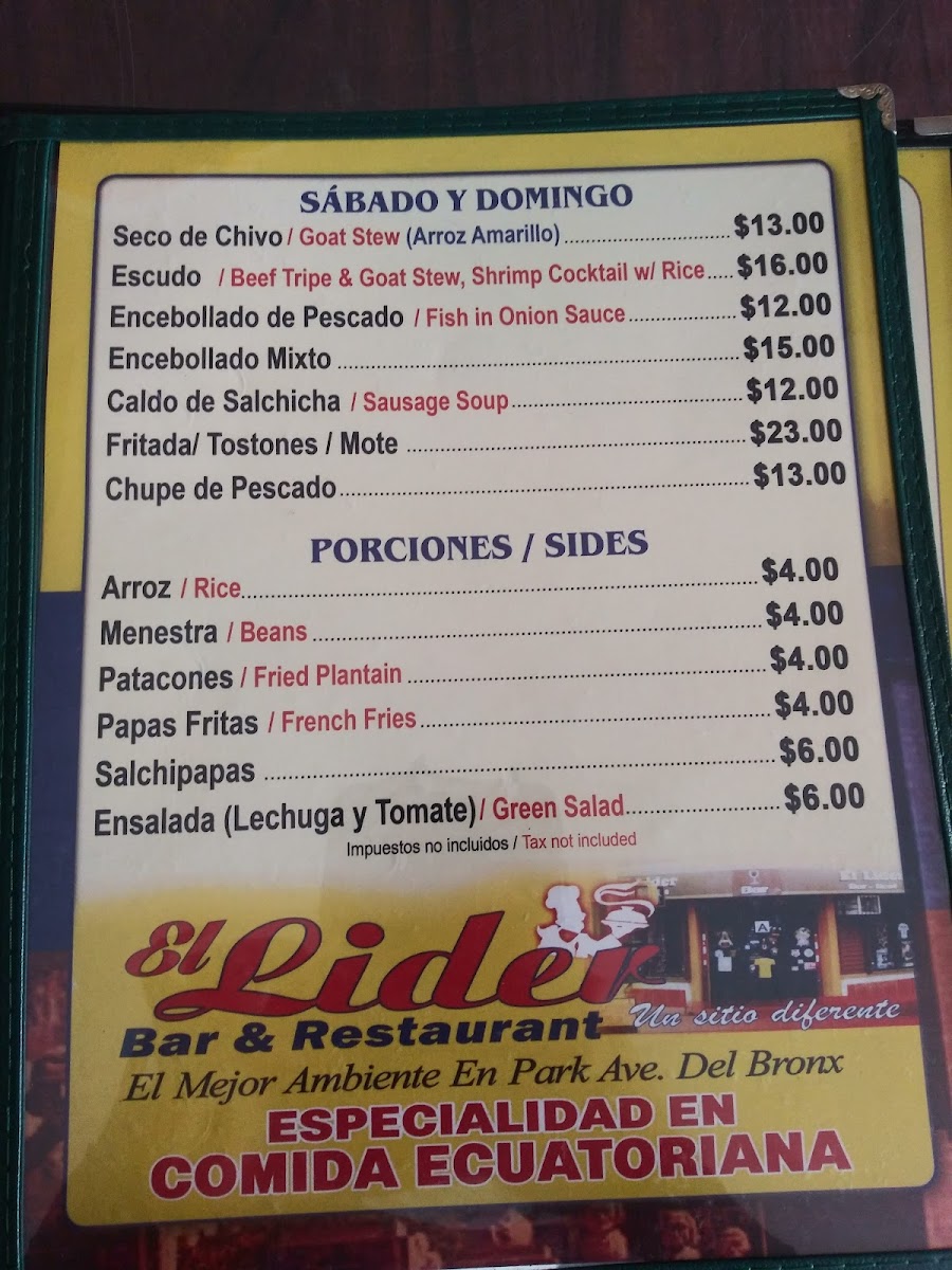 El Lider Photo Menu 4
