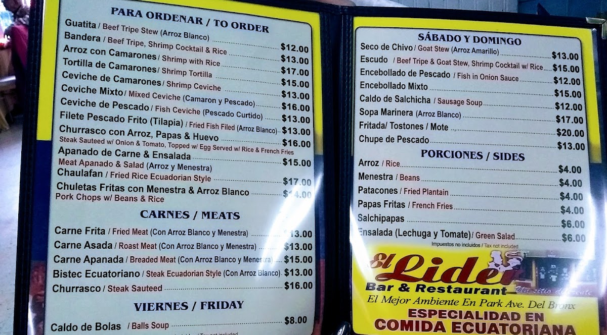 El Lider Photo Menu 6