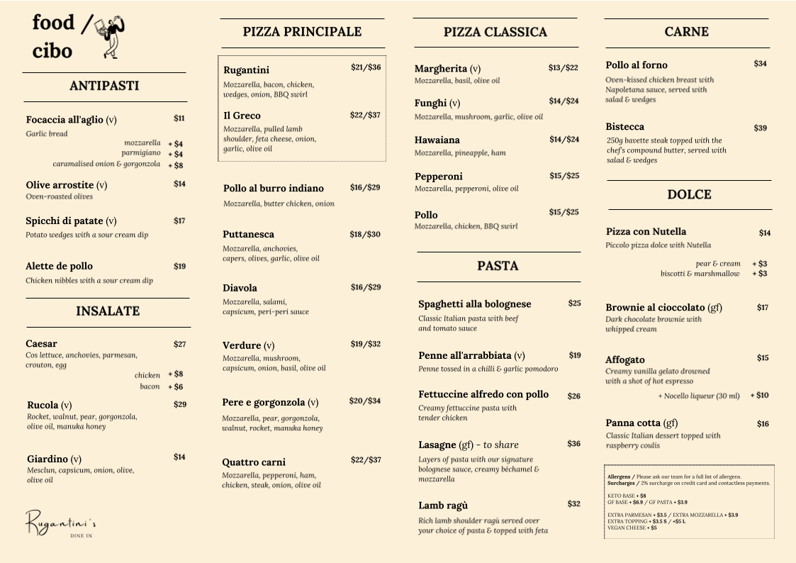 Rugantini's Pizza Bar Photo Menu 1