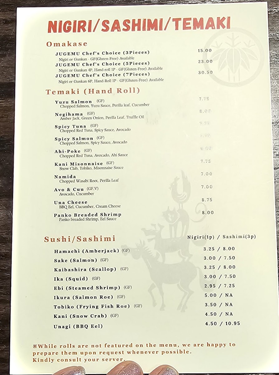 JUGEMU Banff / Modern Japanese Dining Photo Menu 4